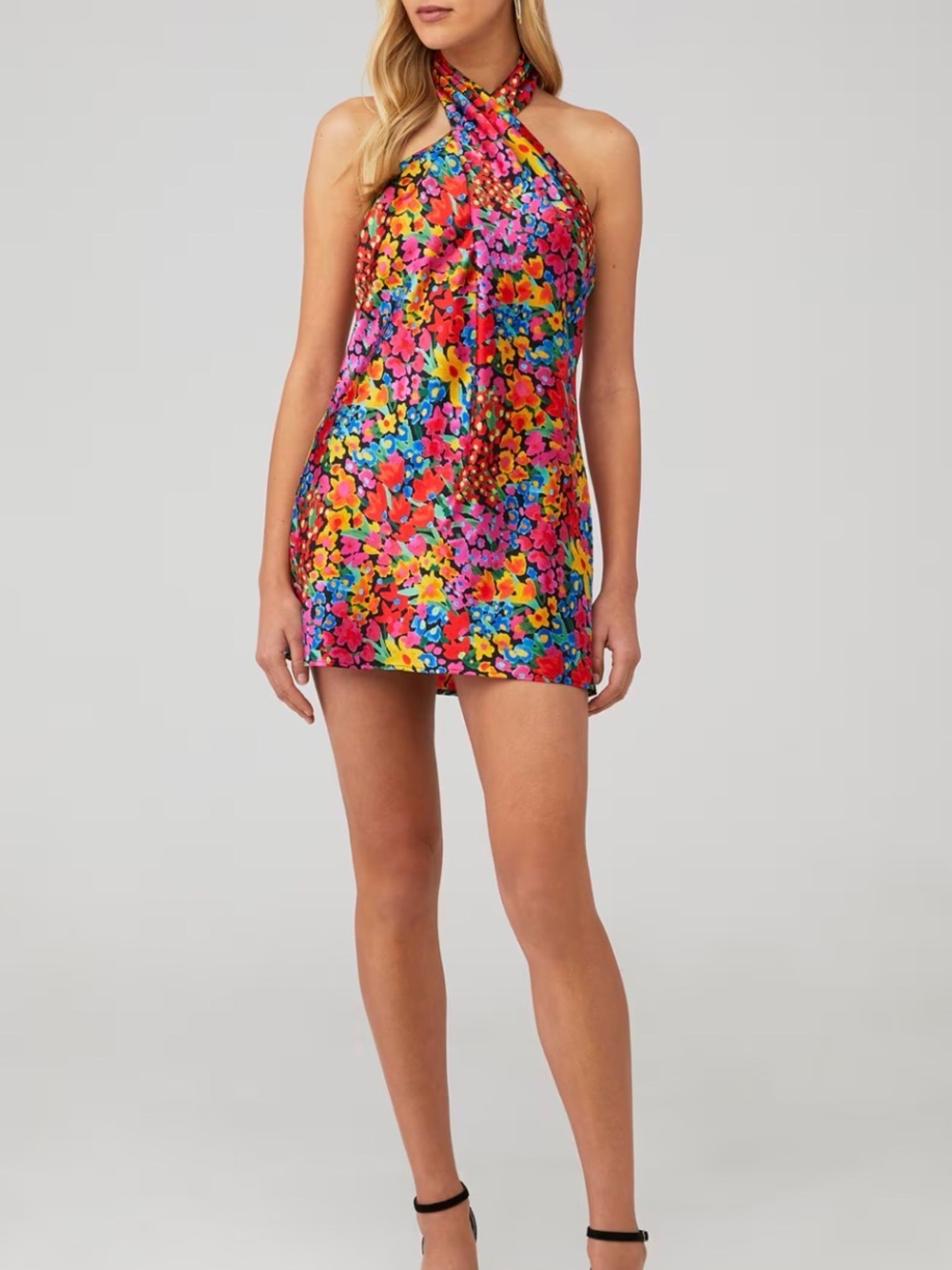 Show Me Your MuMu Bright Multi Floral Halter Mini Dress
